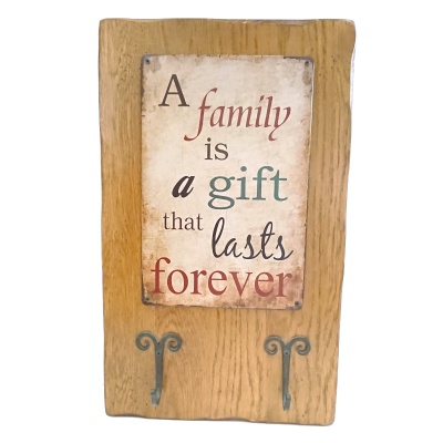 Family Sign on Oak with Coat Hooks